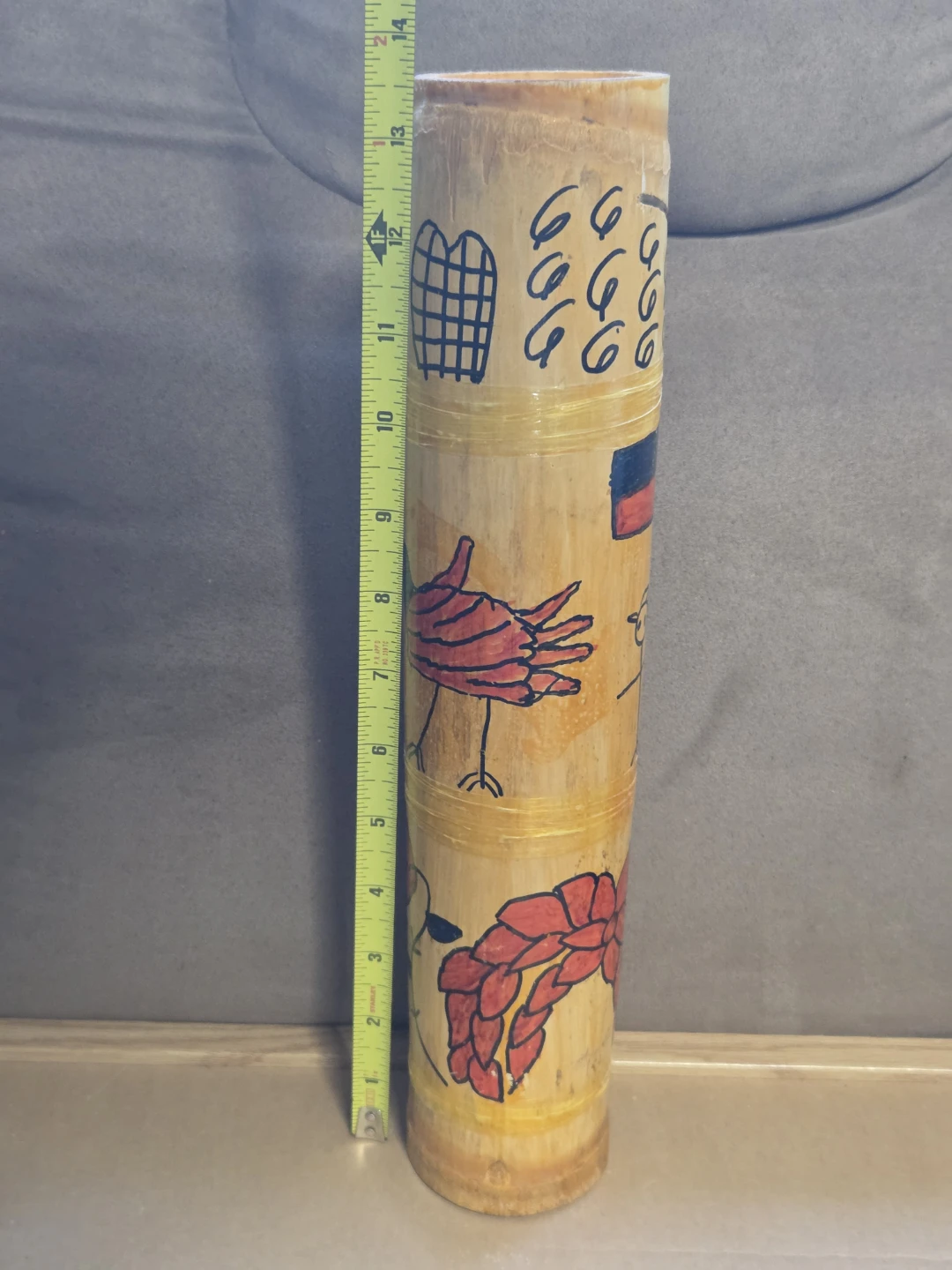 Hand-Painted Filipino Bamboo Coin Bank (Alkansya) Vintage Decor