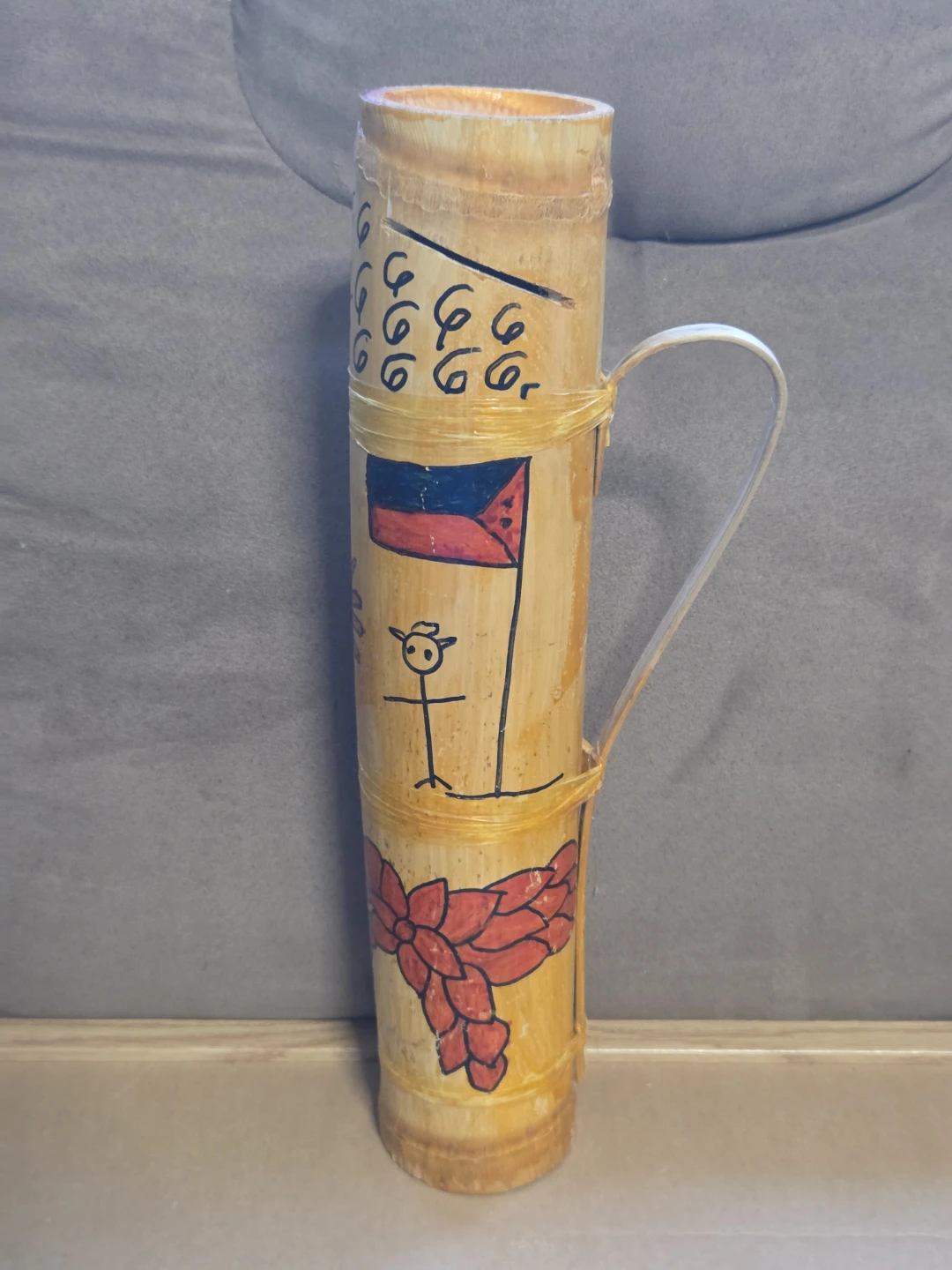Hand-Painted Filipino Bamboo Coin Bank (Alkansya) Vintage Decor - photo 2