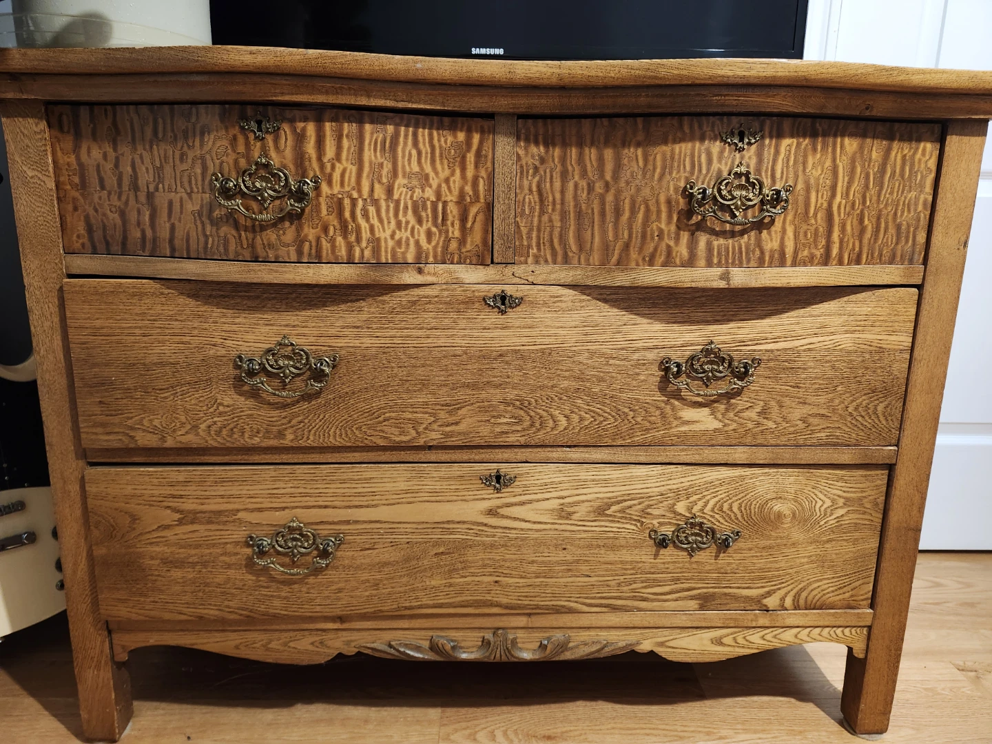 Vintage Oak Dresser with Ornate Hardware,all original