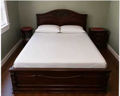 Dbl bed( 6ft×6ft) with 2 side tables,  and mattresses