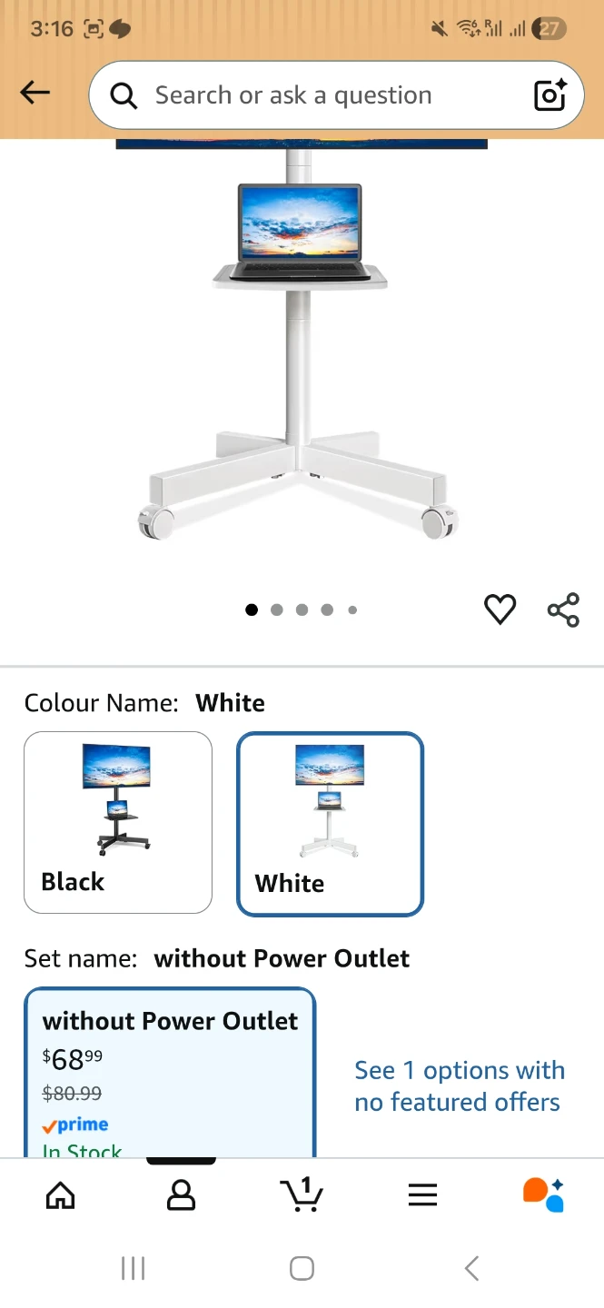 Rfiver Mobile TV Stand for 23-60 Inch TVs - White