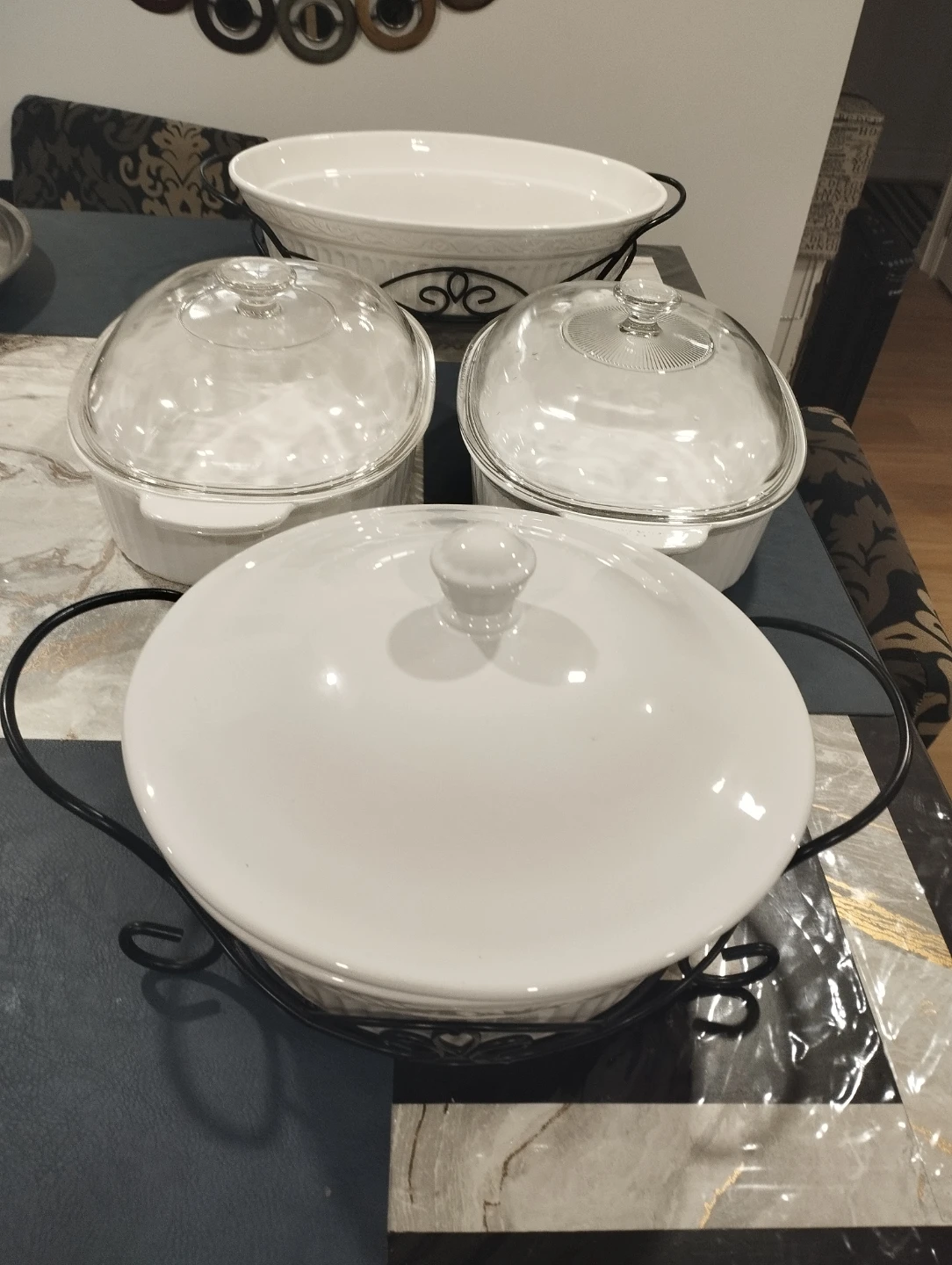 White Ceramic Casserole Dish with Stand