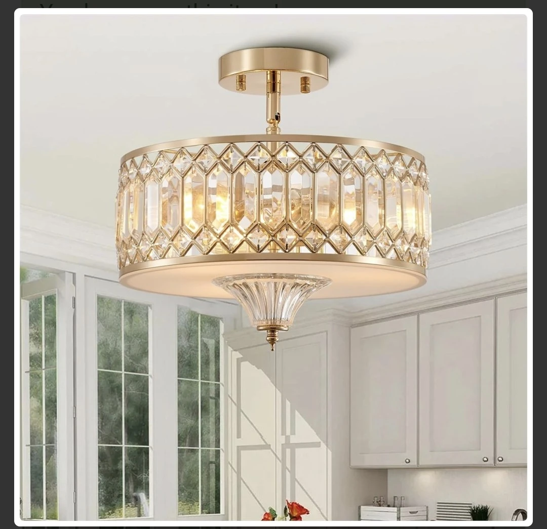 Modern 3-Light Crystal Semi-Flush Ceiling Light
