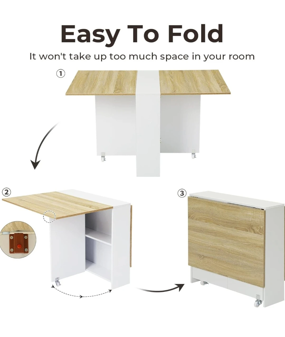Folding Dining Table with Lockable Wheels - photo 2