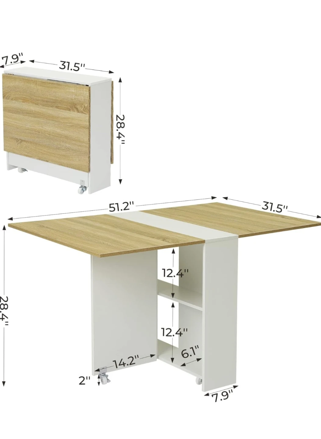 Folding Dining Table with Lockable Wheels - photo 3