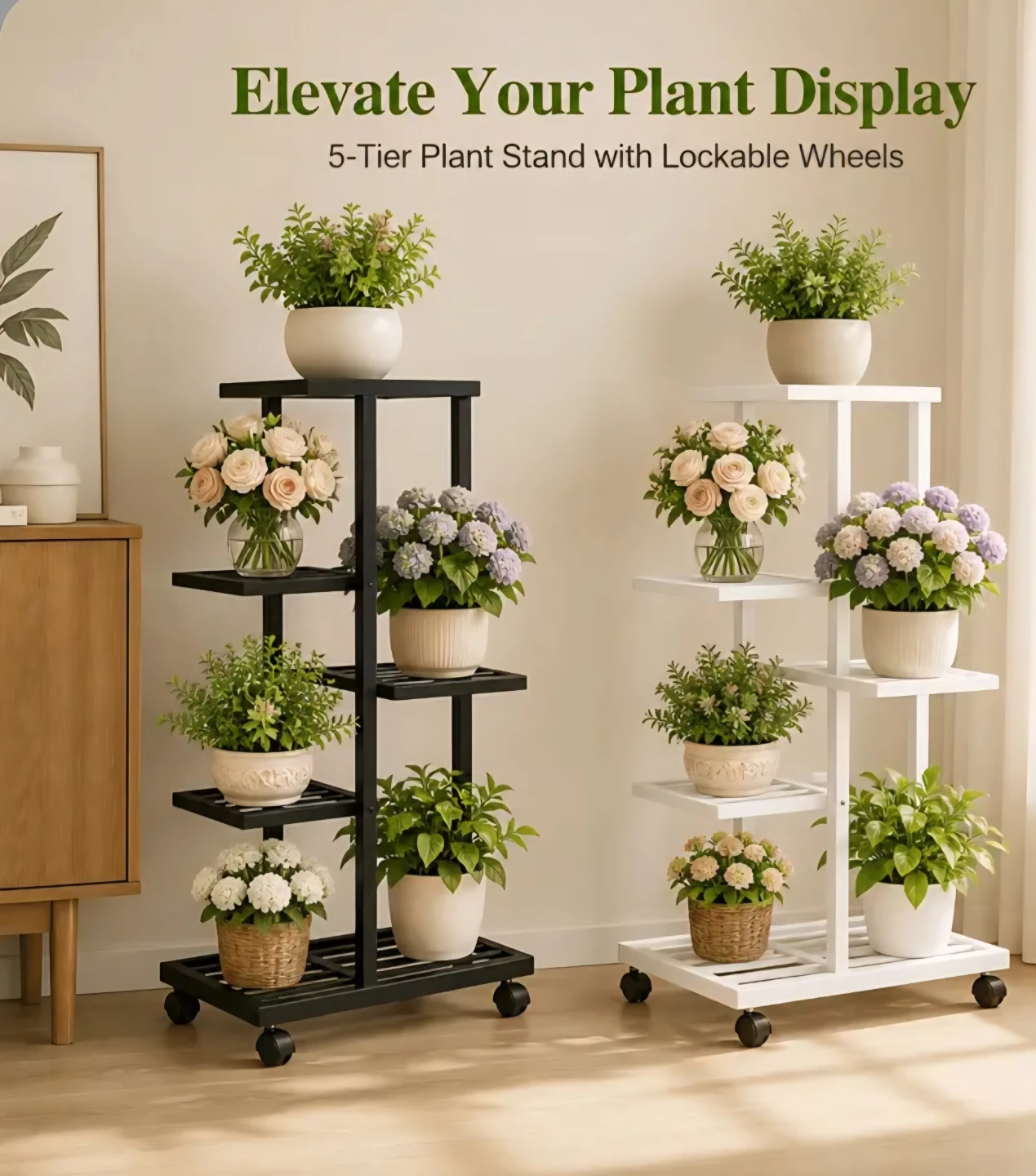 5-Tier Plant Stand with Lockable Wheels