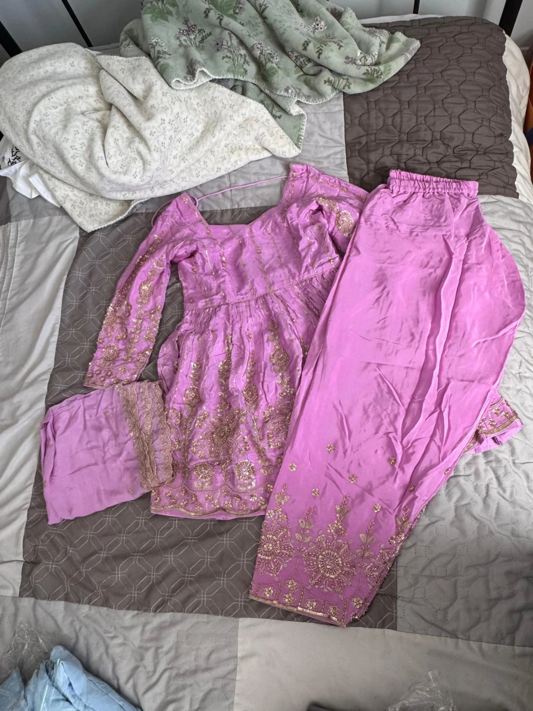 Light purple short anarkali with embroidered bottoms