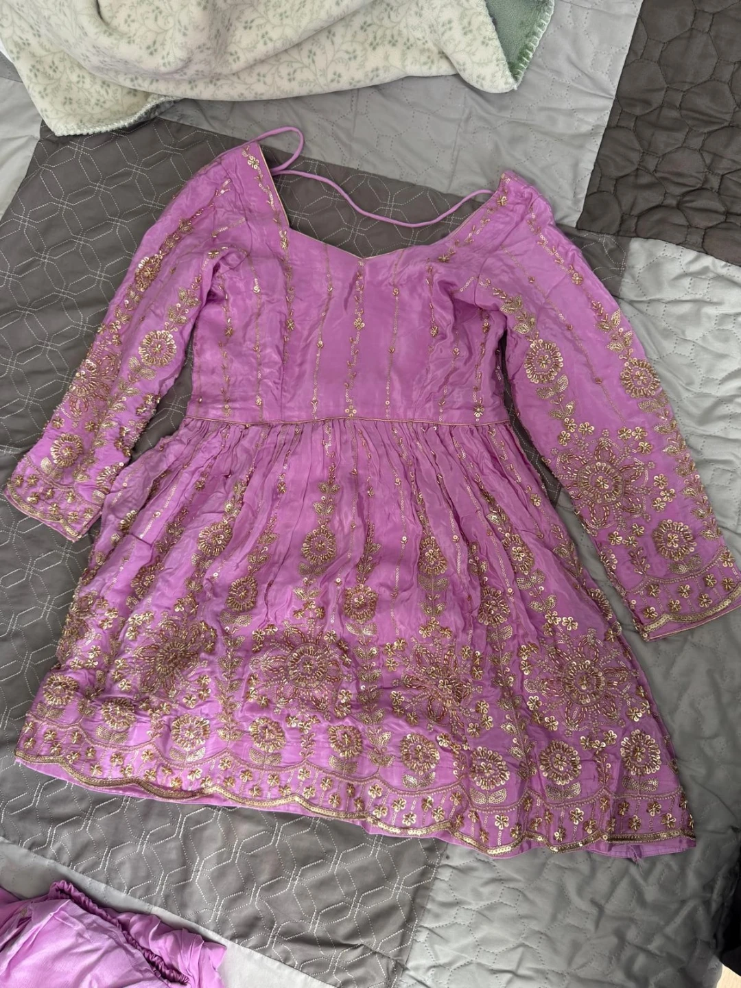 Light purple short anarkali with embroidered bottoms - photo 2