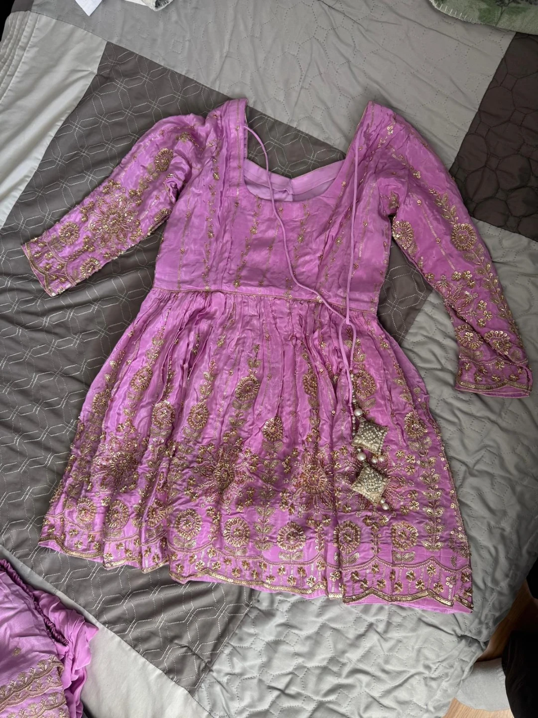 Light purple short anarkali with embroidered bottoms - photo 3