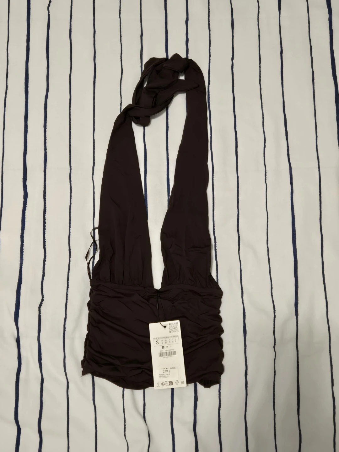 Zara Ruched Halter Top - Dark Brown - Size S