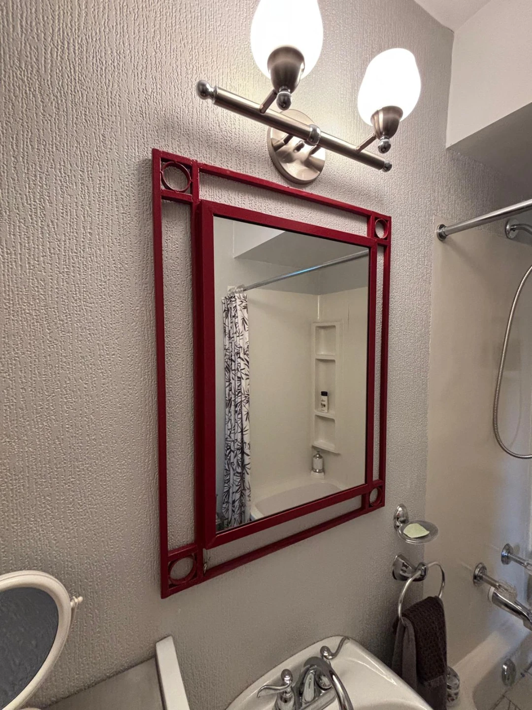 Red Framed Square Wall Mirror
