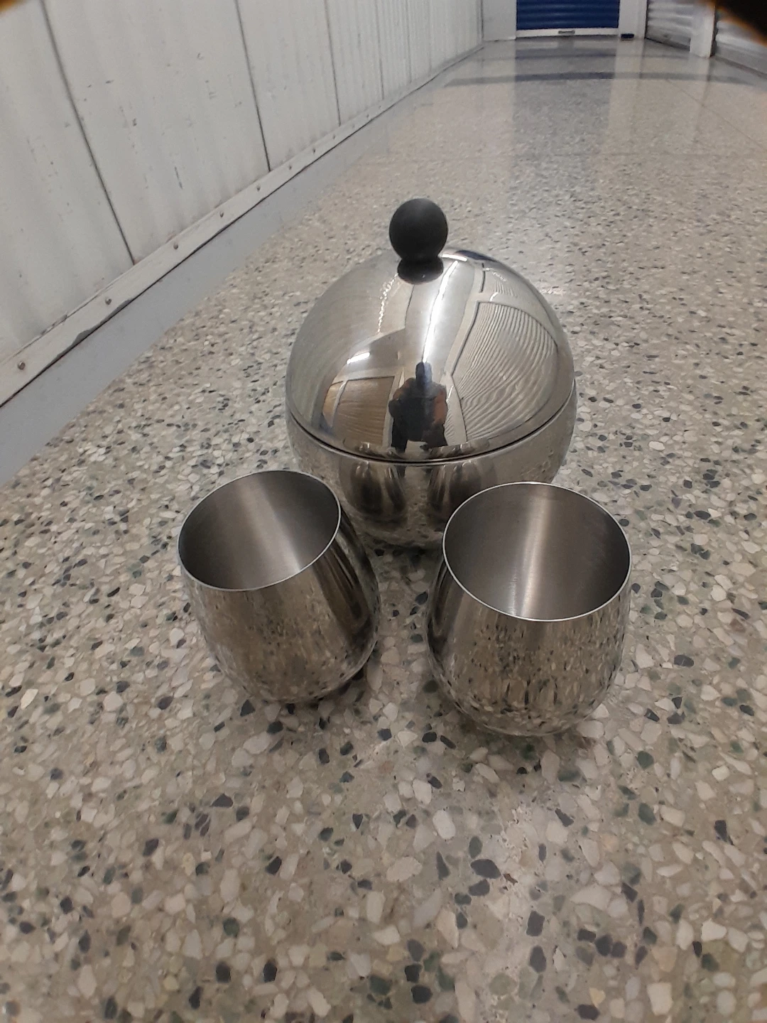 Stainless Steel Ice Bucket with Lid and Two Cups