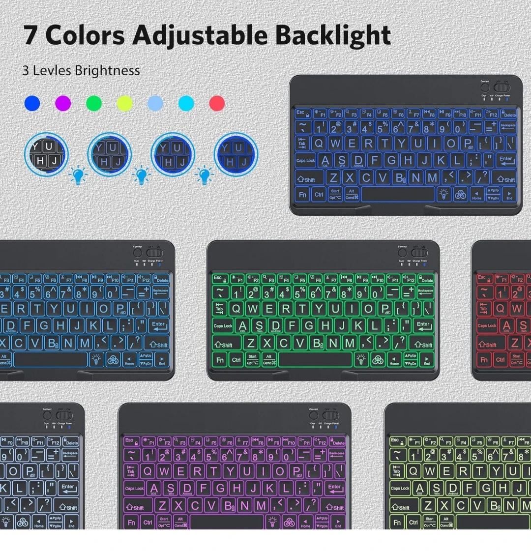 New Bluetooth Keyboard Large Print Colour Backlit Universal - photo 5