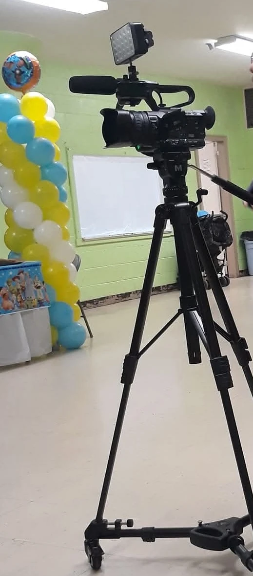 Professional Video Camera with Tripod and LED Light