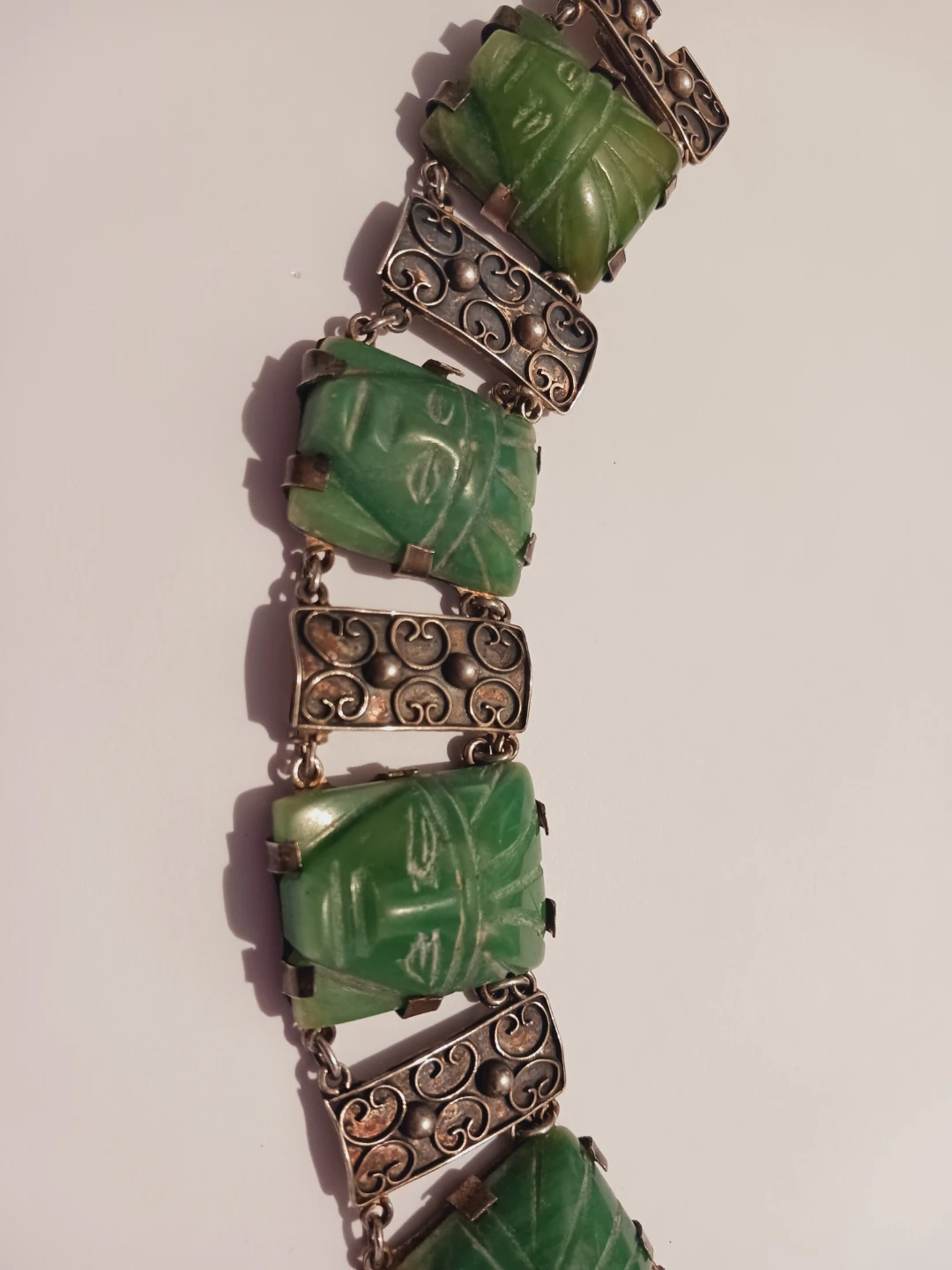 Sterling Silver 925 Tlaloc Aztec Mayan Warrior Jade Bracelet - photo 5