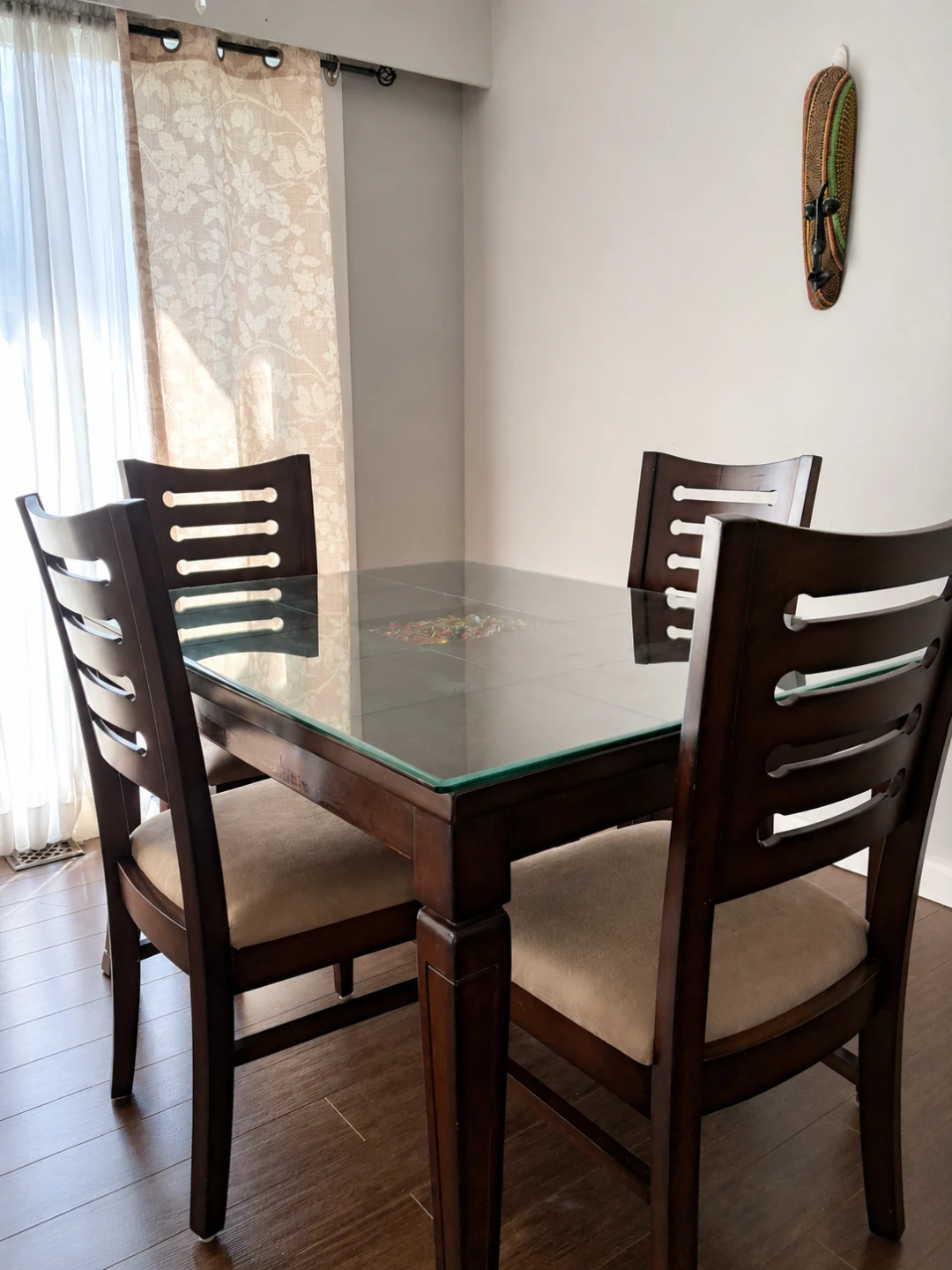 Wooden Dining Set with Glass Top and 4 Chairs