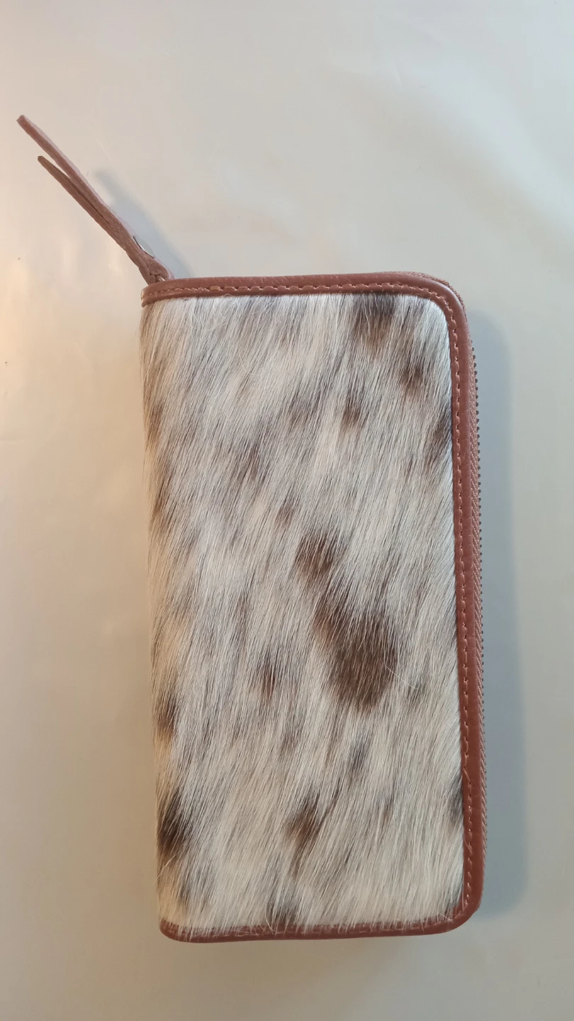 Hairy Cowhide Leather Zip Around Wallet