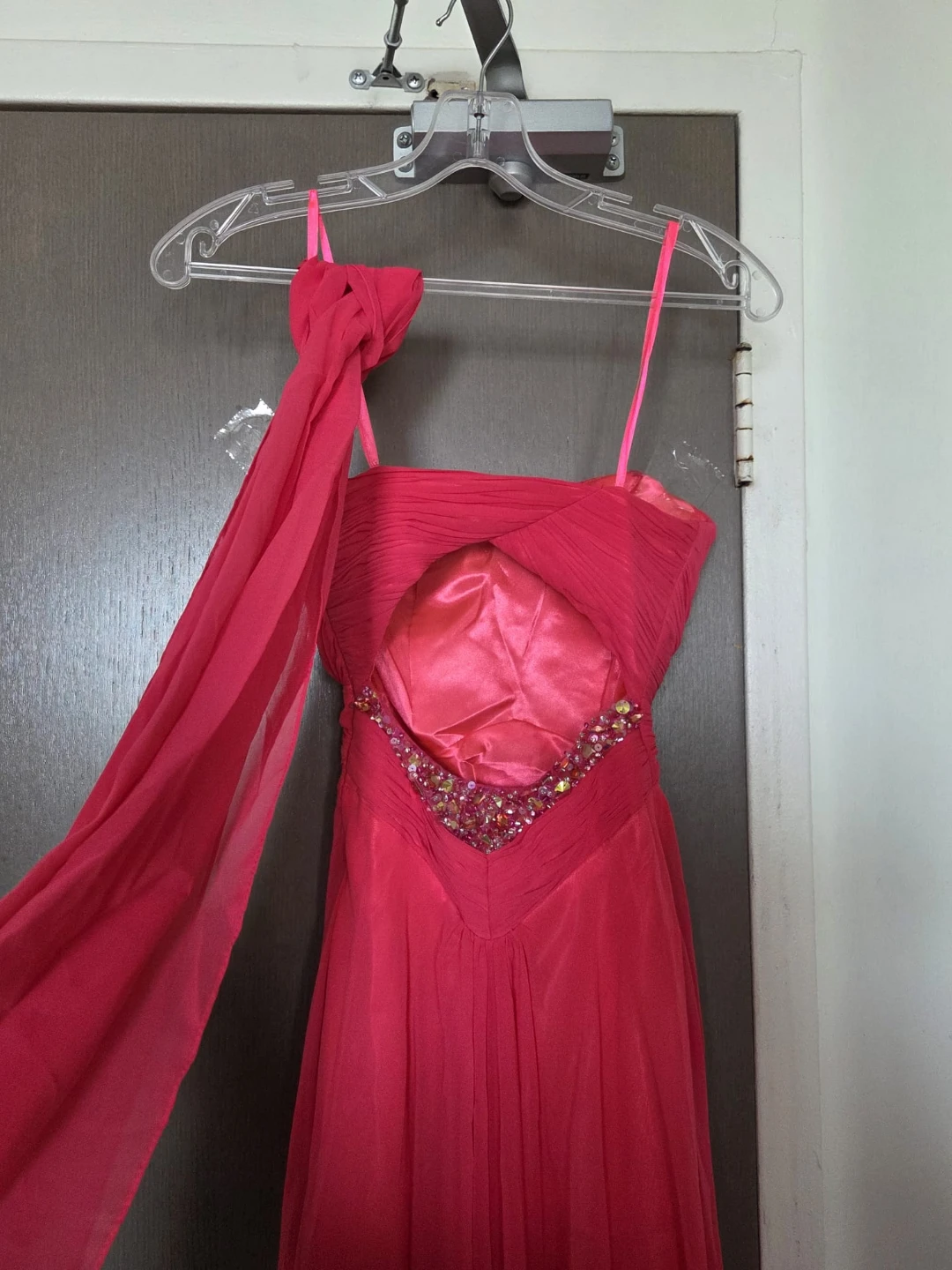 Hot Pink Chiffon Gown with Beaded Accent - photo 4