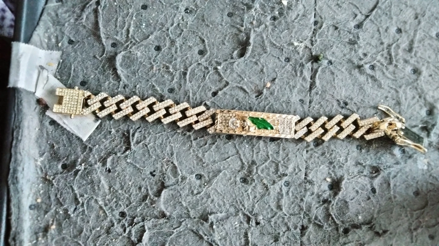 Iced Out Cuban Link Bracelet with Green Accent