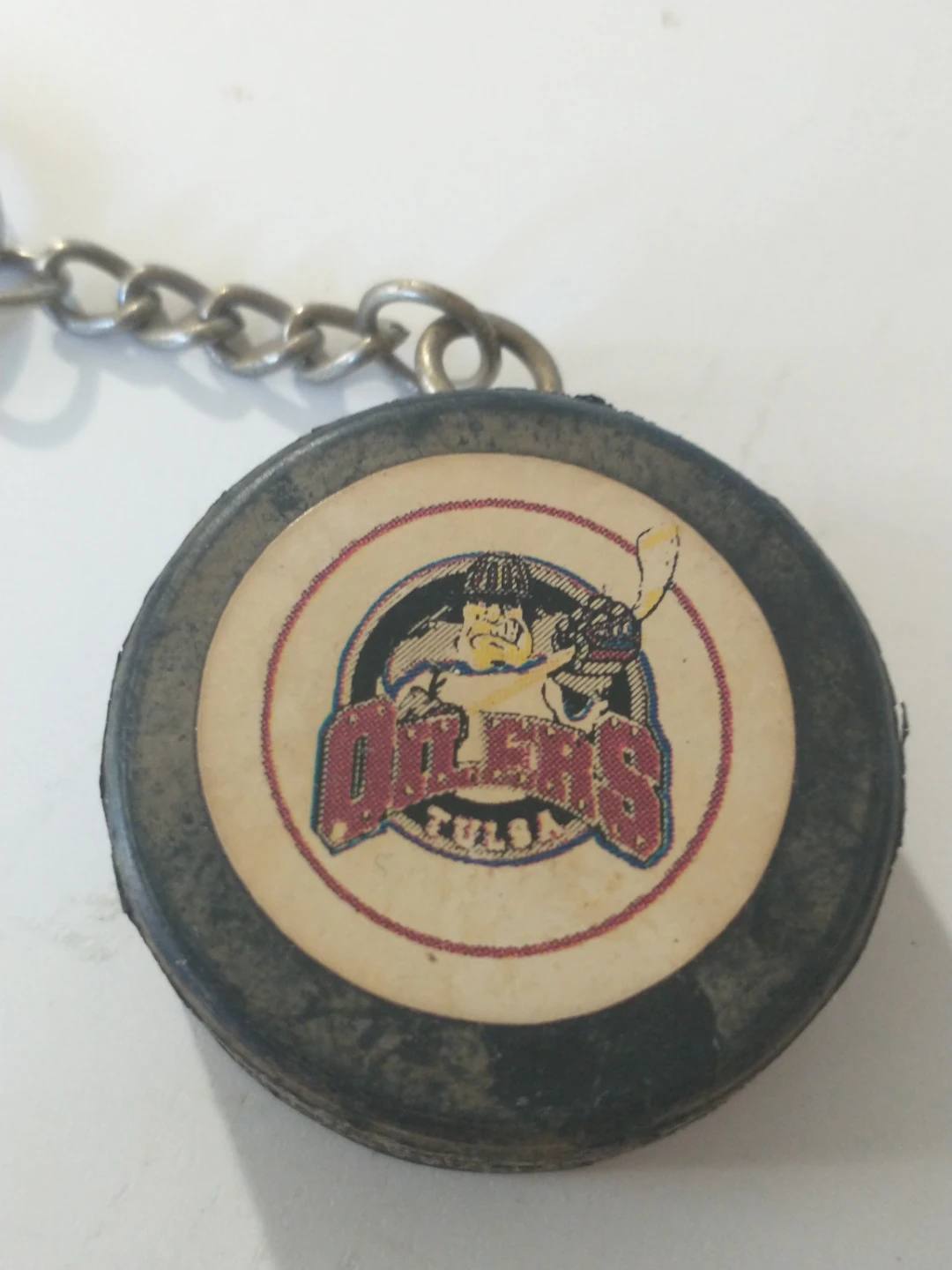 Rare circa 1980s-90s Tulsa Oilers NHL Puck Keychain