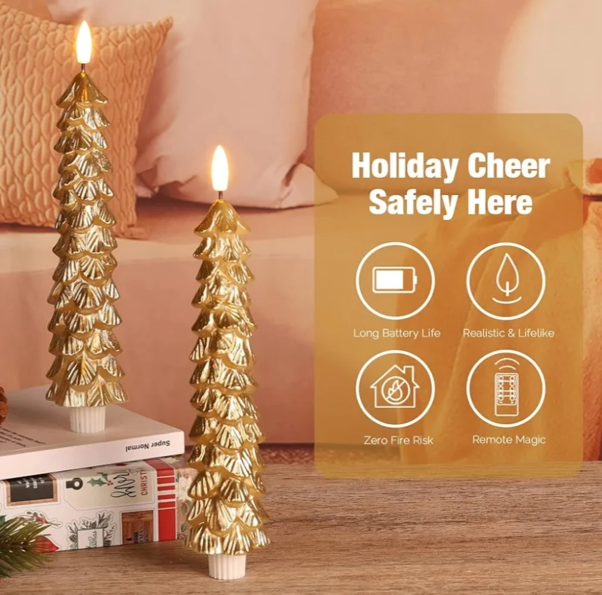 DN DECONATION Flameless LED Christmas Tree Candles - Gold