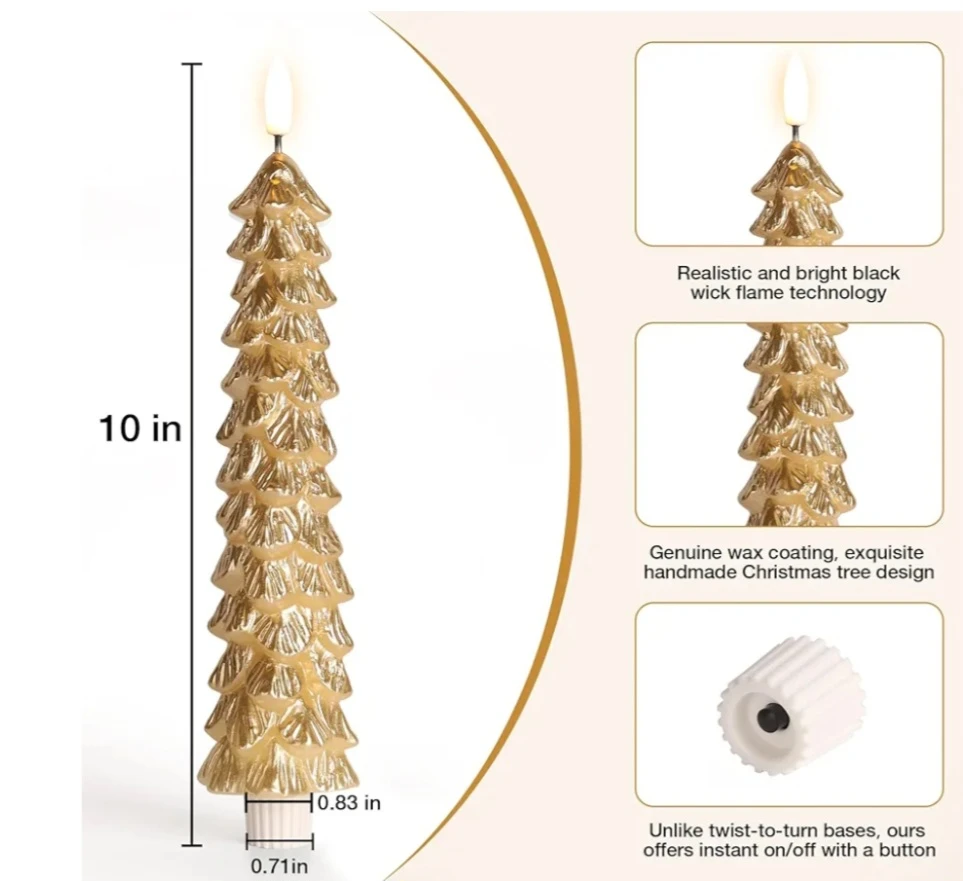 DN DECONATION Flameless LED Christmas Tree Candles - Gold - photo 3
