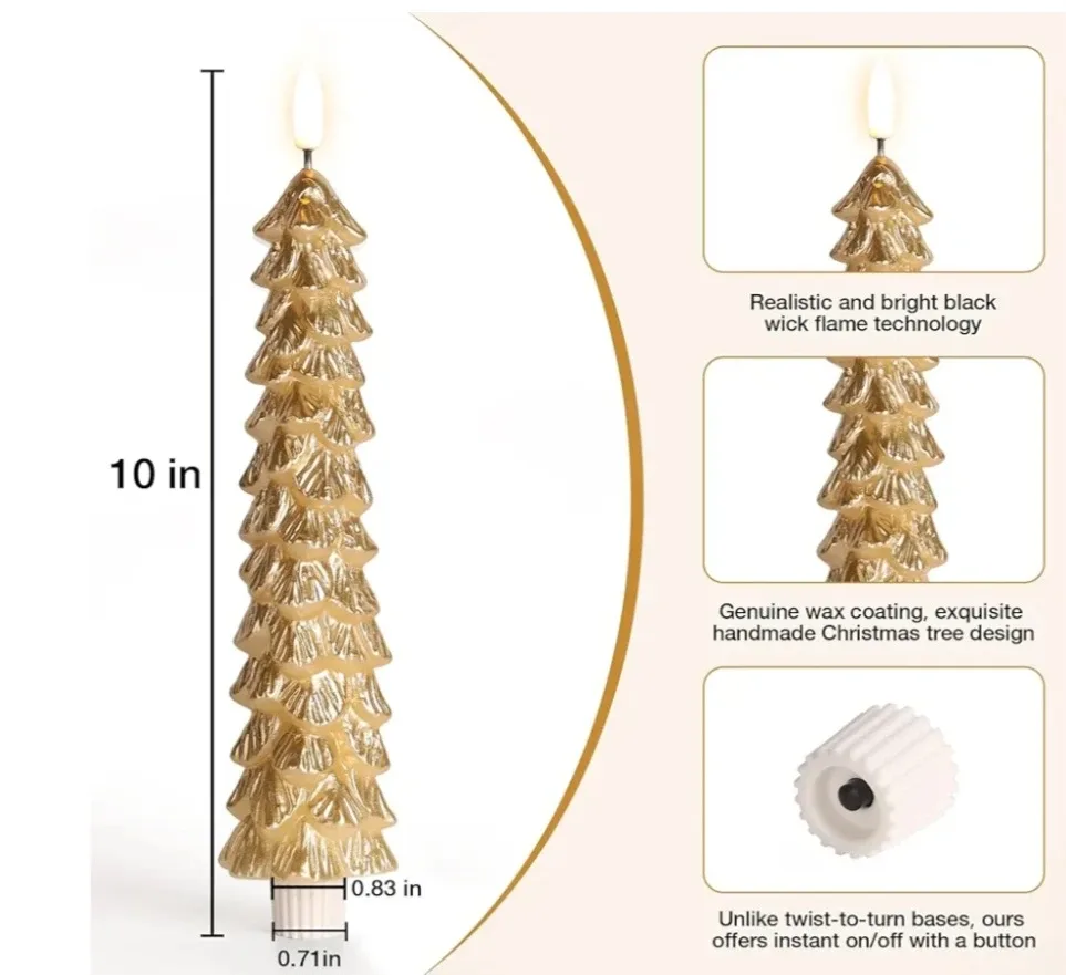 DN DECONATION Flameless LED Christmas Tree Candles - Gold - photo 3