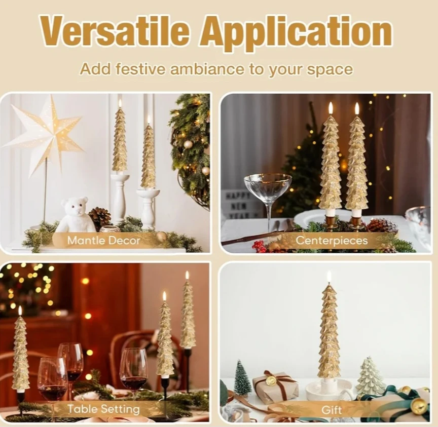 DN DECONATION Flameless LED Christmas Tree Candles - Gold - photo 4