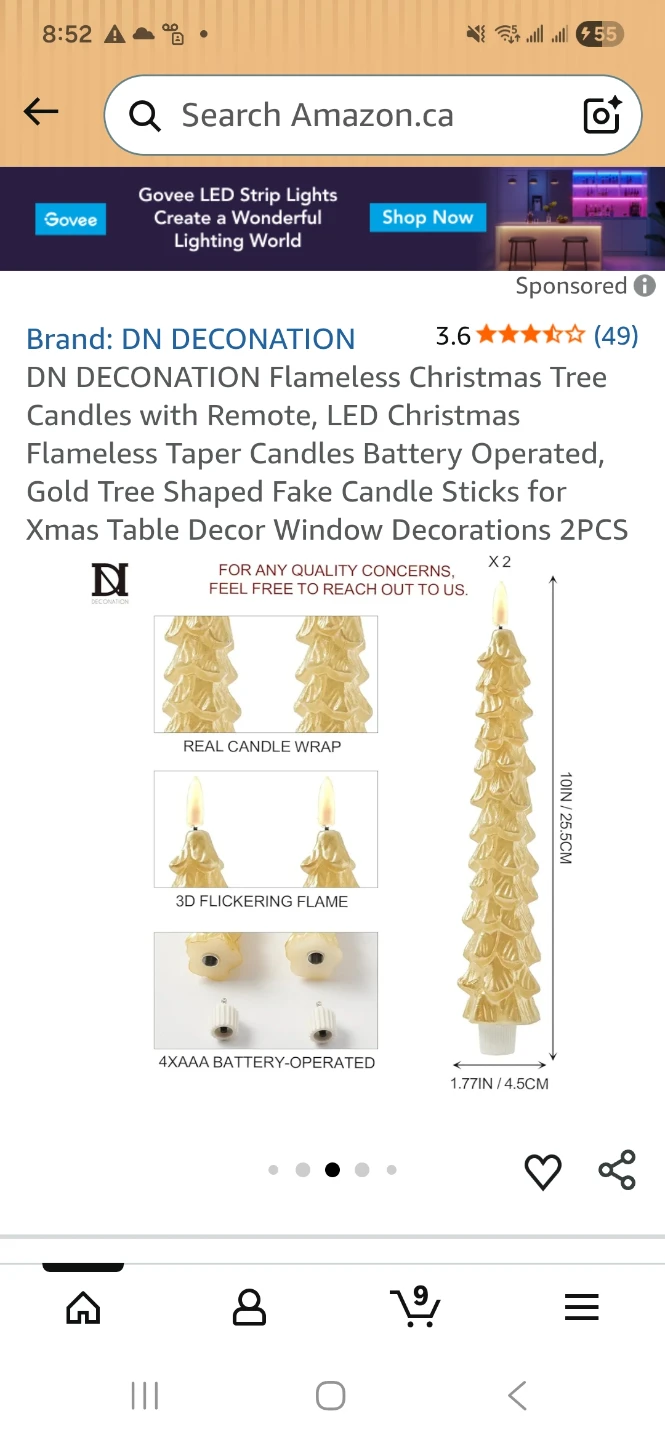 DN DECONATION Flameless LED Christmas Tree Candles - Gold - photo 5