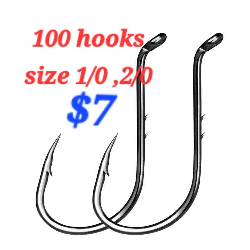 100 Fishing Hooks - Size 1/0, 2/0