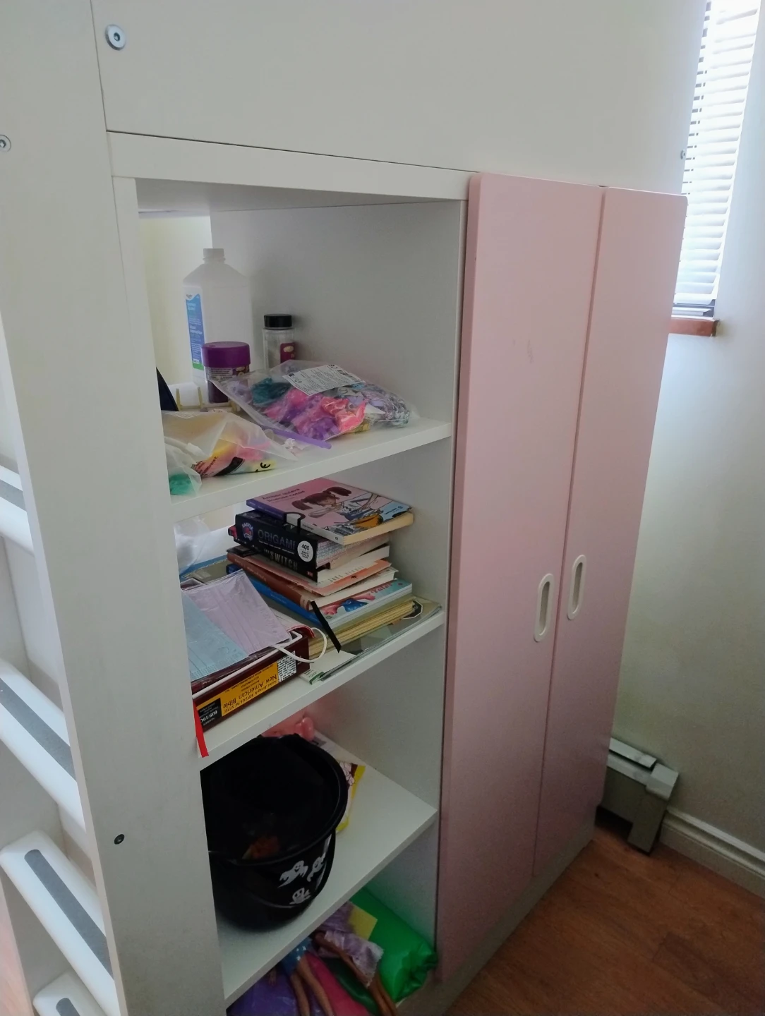 White Loft Bed with Built-in Shelving and Cabinet - photo 2