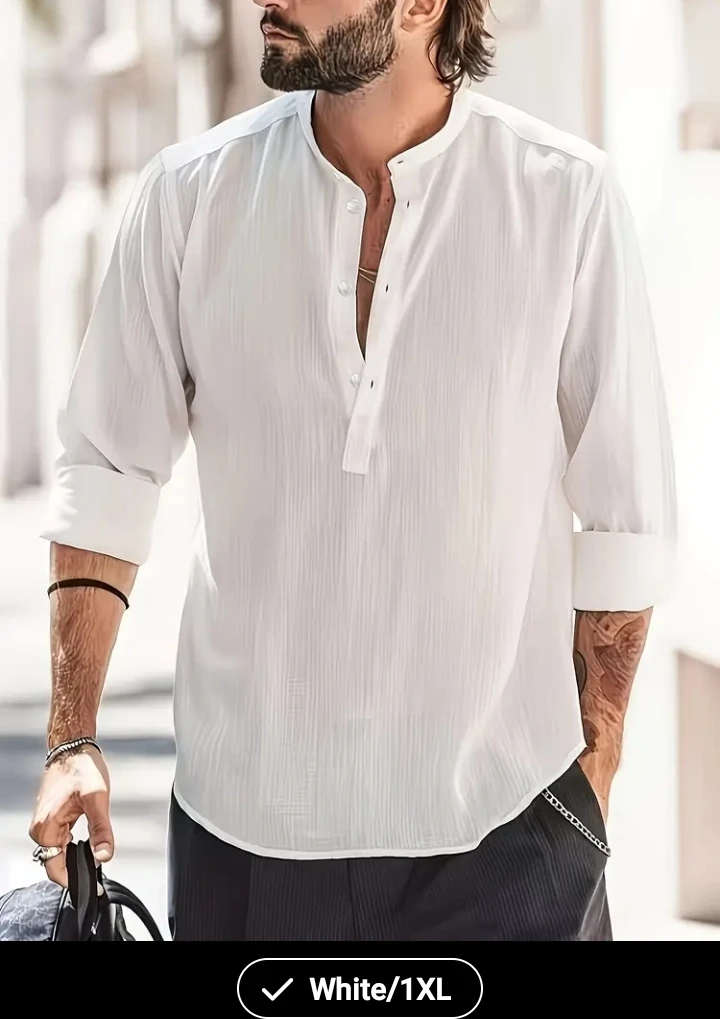 Men's White Band Collar Shirt - 1XL and 4XL