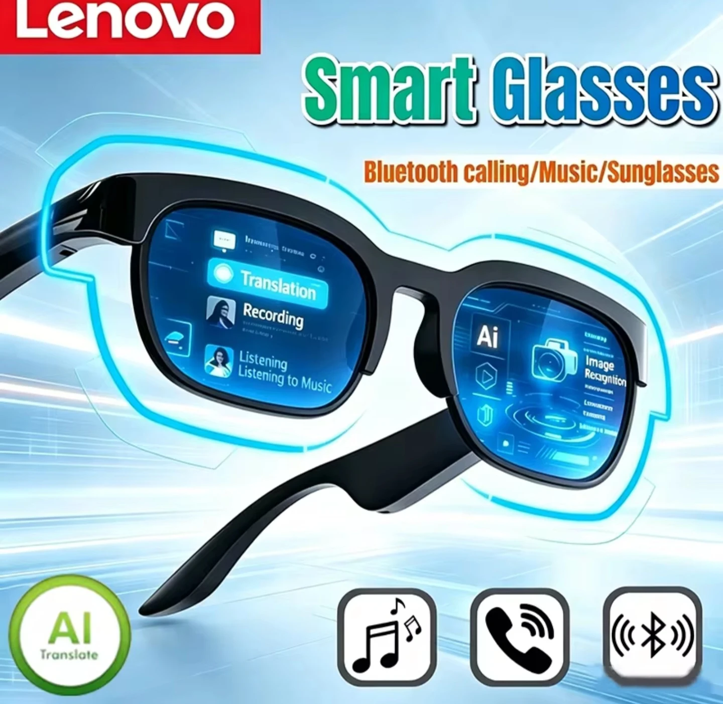 Lenovo Smart Glasses Bluetooth Calling Music Sunglasses