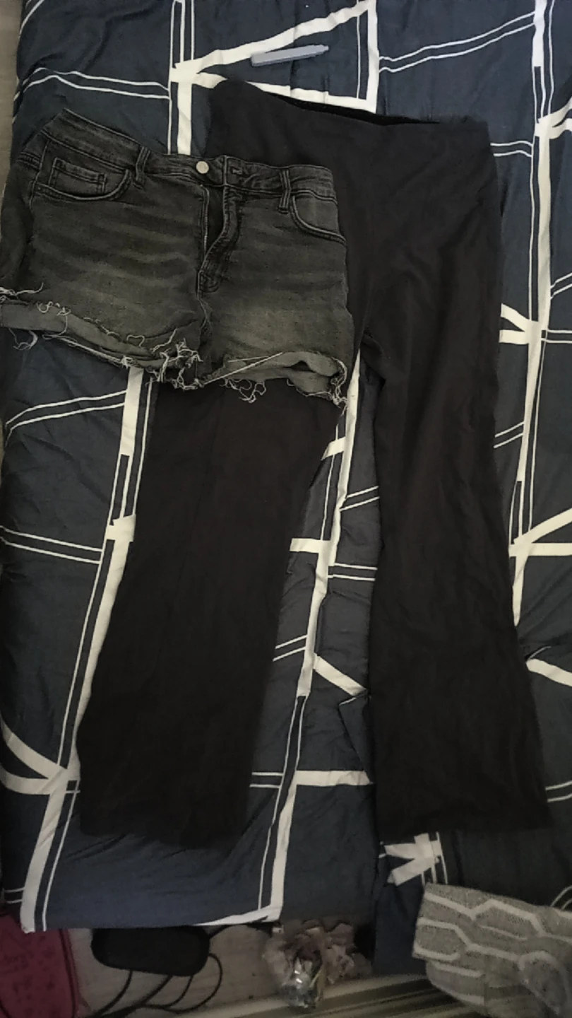 Grey Jean Shorts and Black Pants