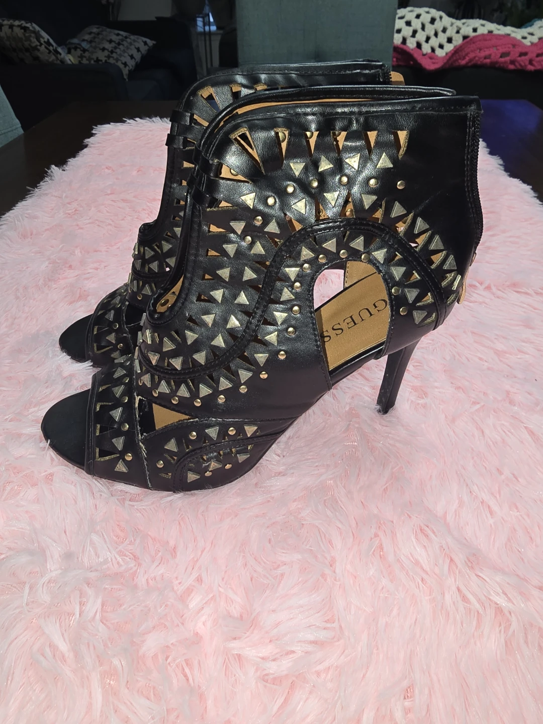 Black Studded Guess Peep-Toe Heels - photo 5
