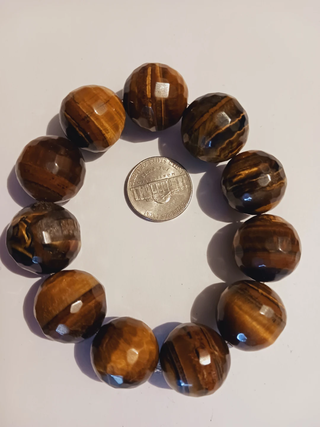 New !! Genuine Tiger Eye Stone Large  Beads Bracelet