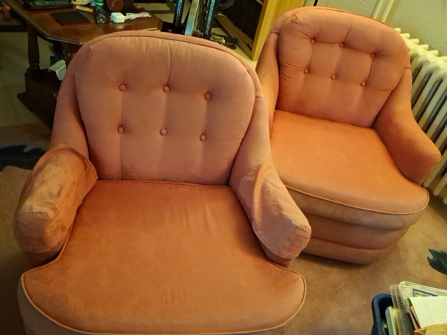 Pink Tufted Swivel Armchairs (Set of 2)