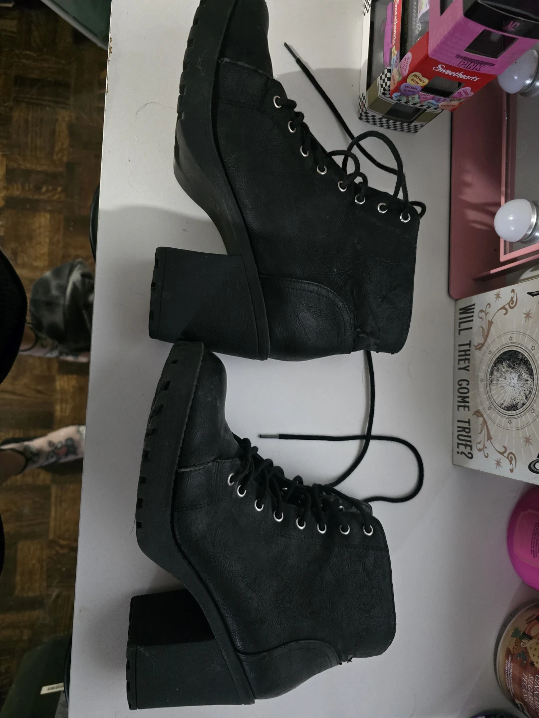 Black Lace-Up Heeled Boots