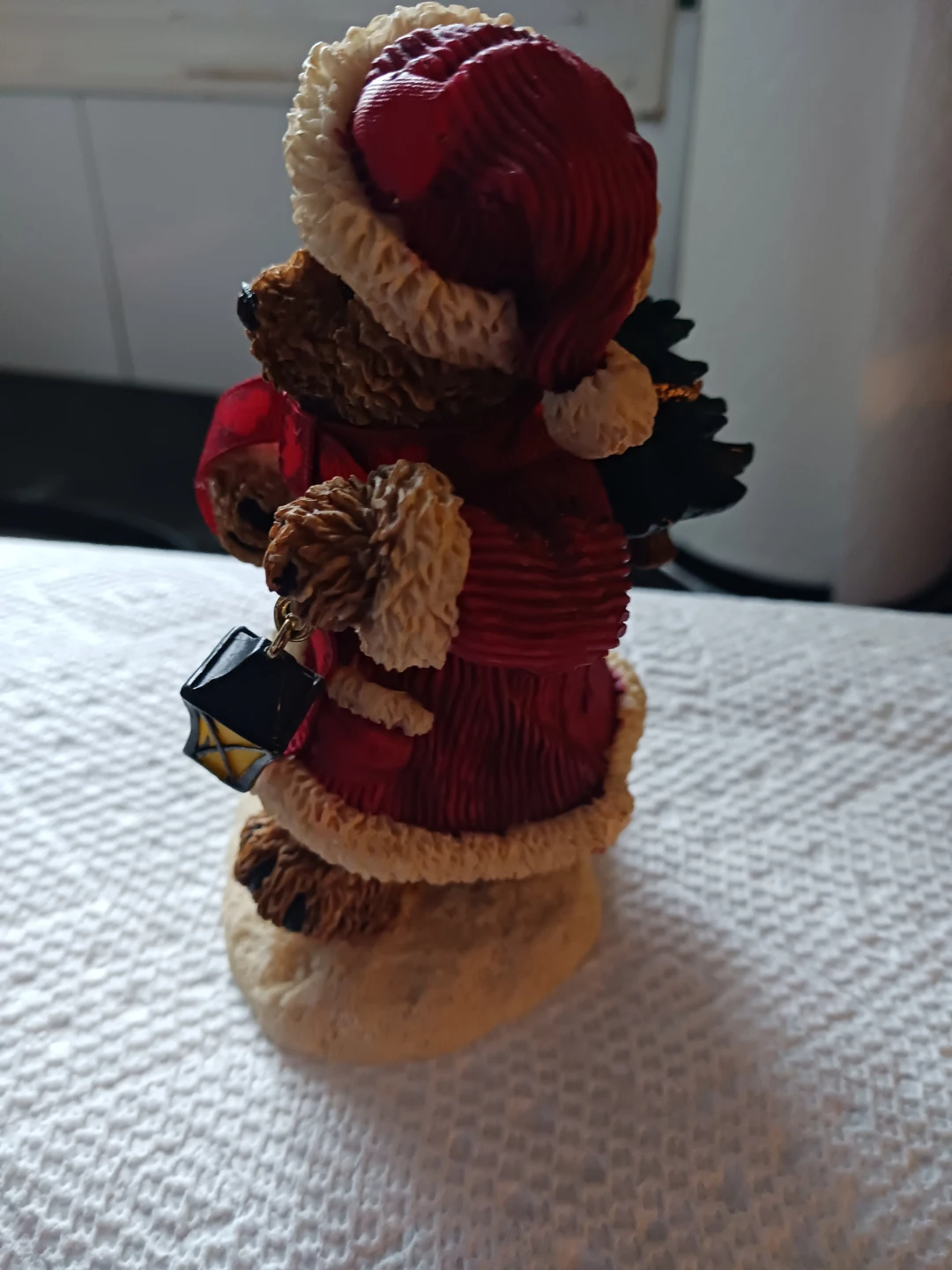 Christmas Teddy Bear Figurine with Lantern and Tree - photo 2