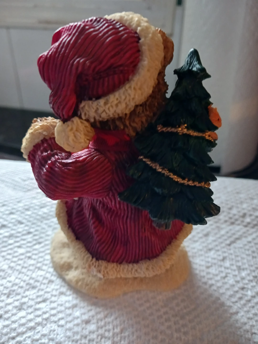 Christmas Teddy Bear Figurine with Lantern and Tree - photo 3