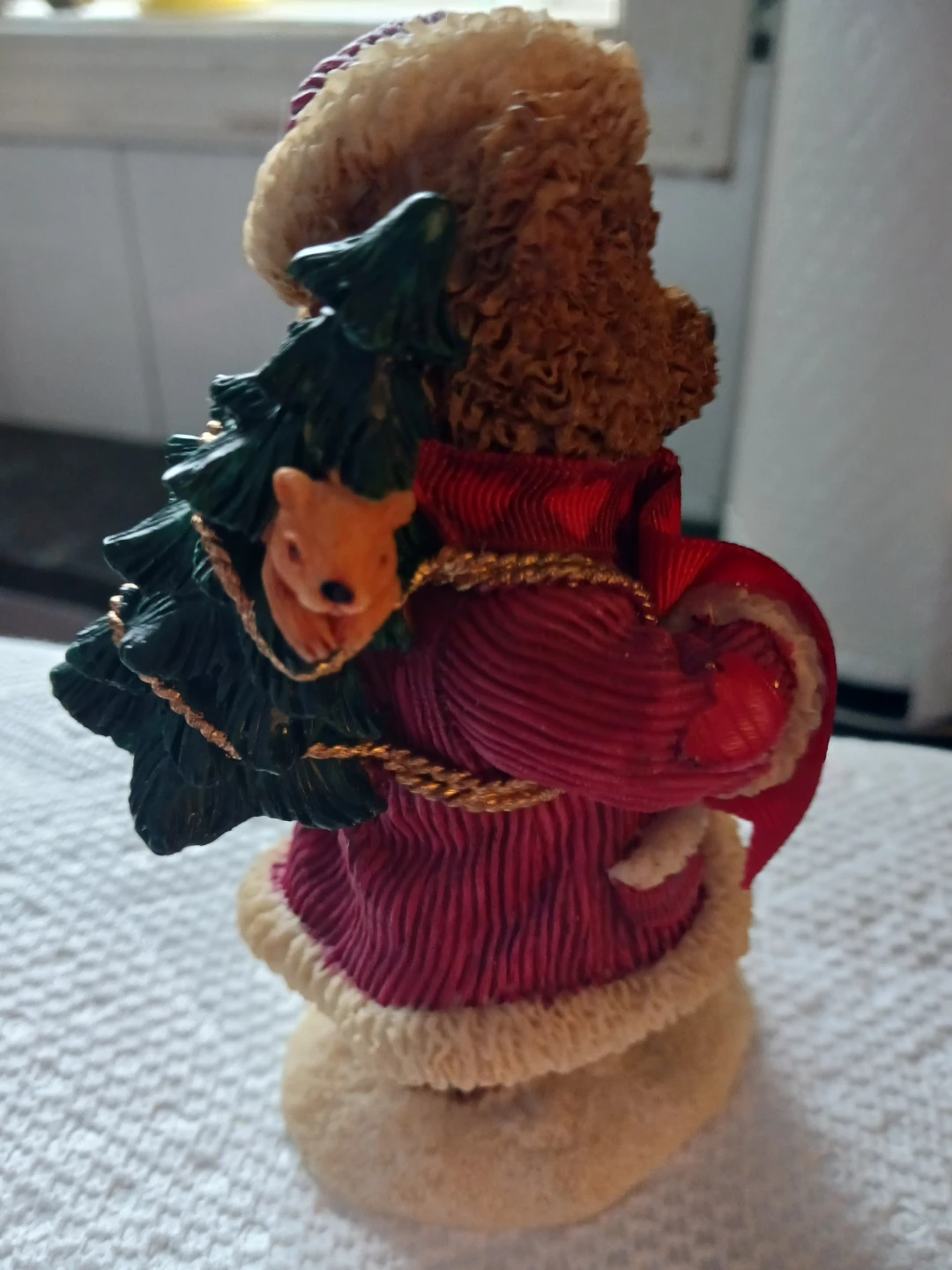 Christmas Teddy Bear Figurine with Lantern and Tree - photo 4