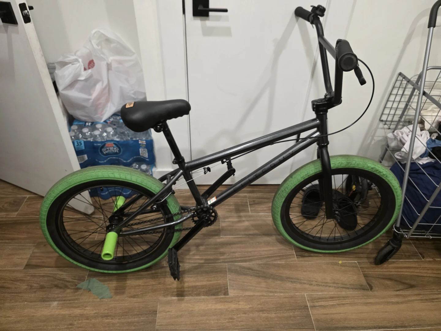 Gray BMX Bike with Green Tires
