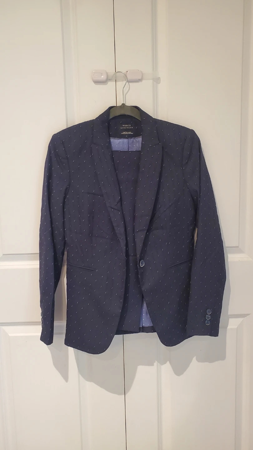 RW&CO. Navy Blue Pant Suit with White Polka Dots