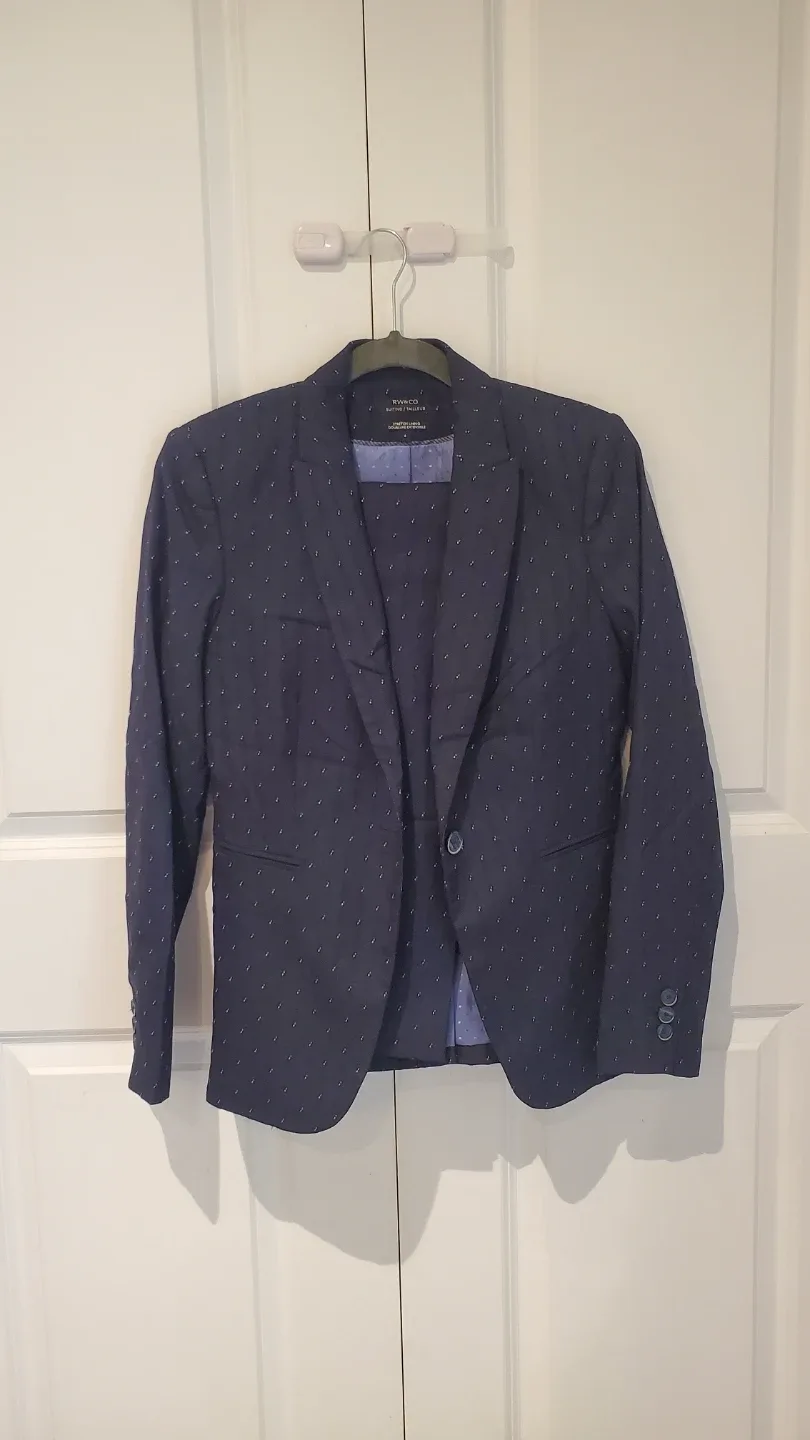 RW&CO. Navy Blue Pant Suit with White Polka Dots