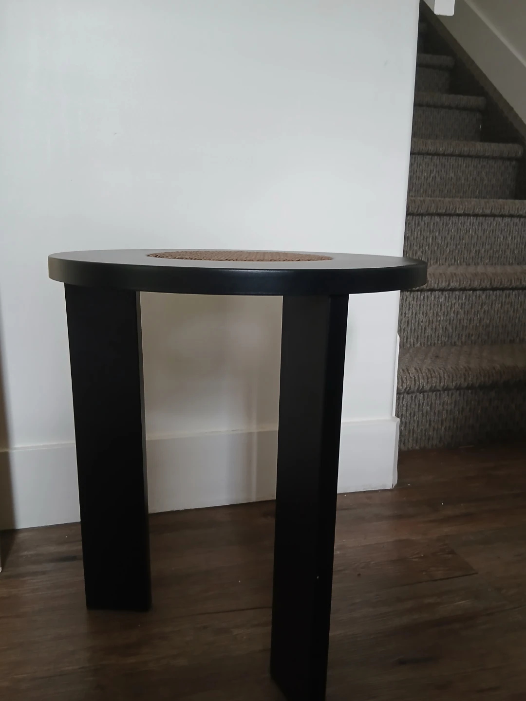Black Round Accent Table with Cane Inlay - photo 3