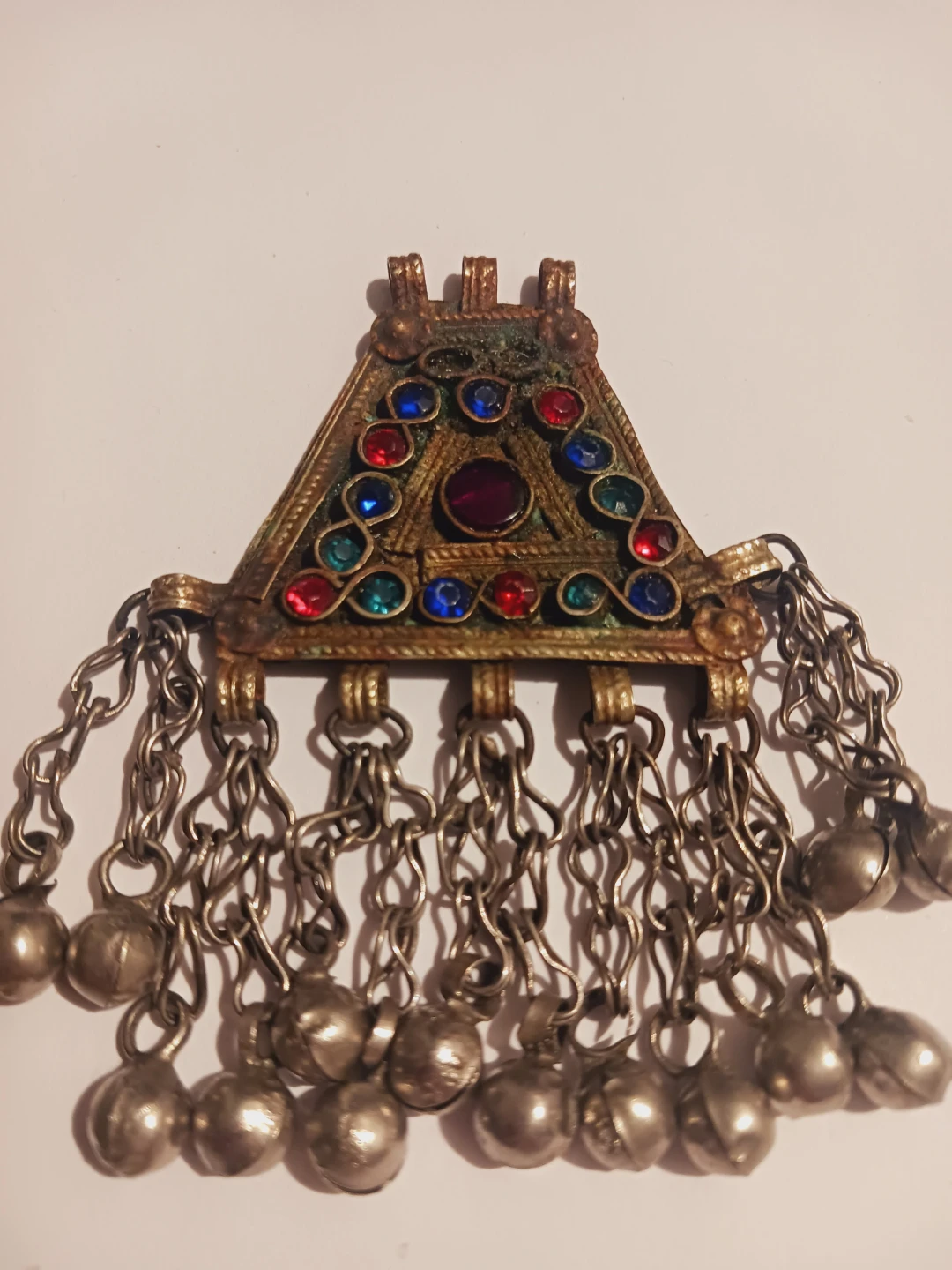 Afghan Ethnic Tribal Kuchi Pendant with Bells and Gemstones