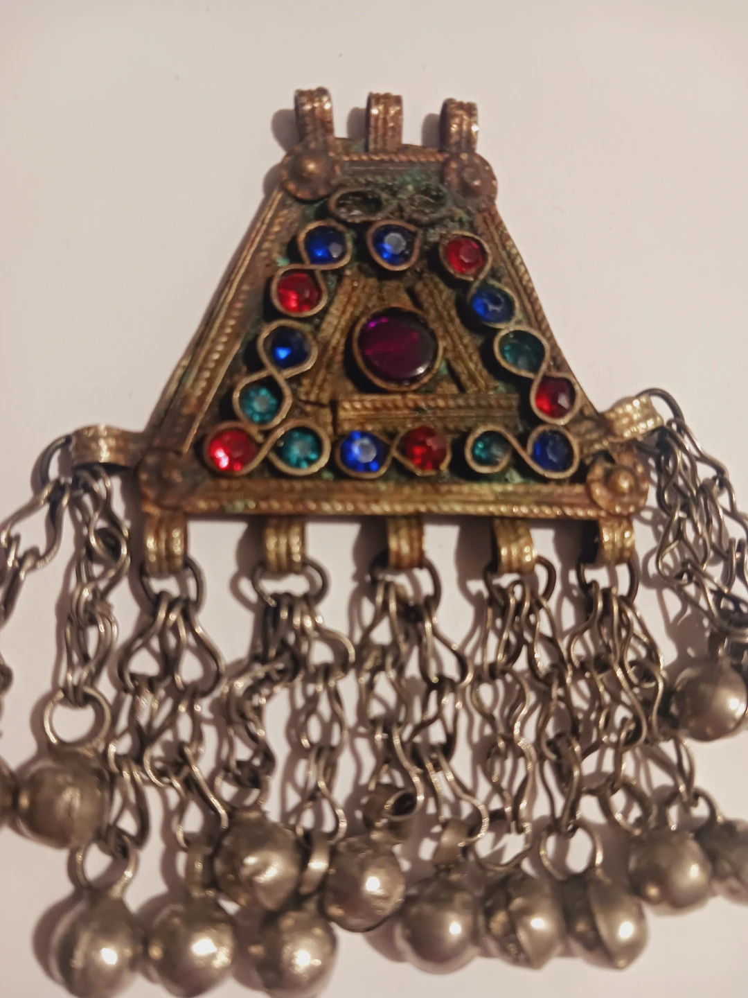 Afghan Ethnic Tribal Kuchi Pendant with Bells and Gemstones - photo 2