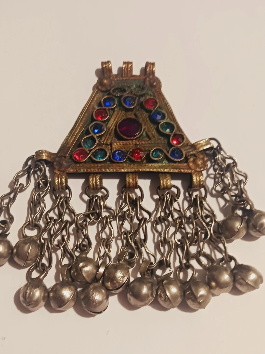 Afghan Ethnic Tribal Kuchi Pendant with Bells and Gemstones - photo 3