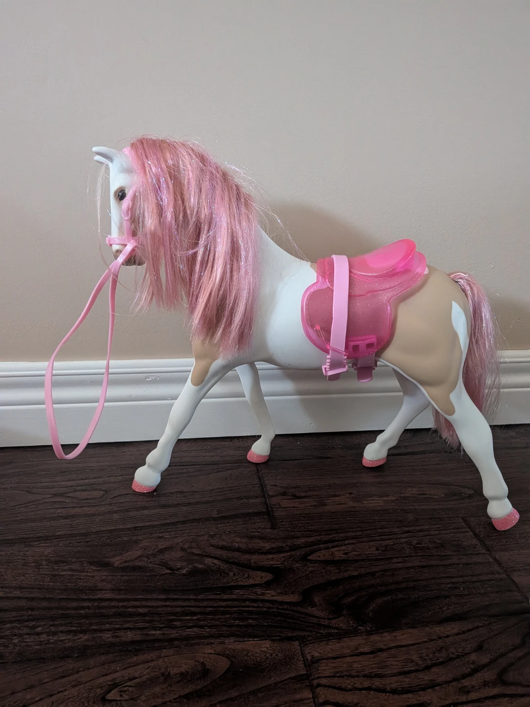 Toy Horse with Pink Mane and Saddle