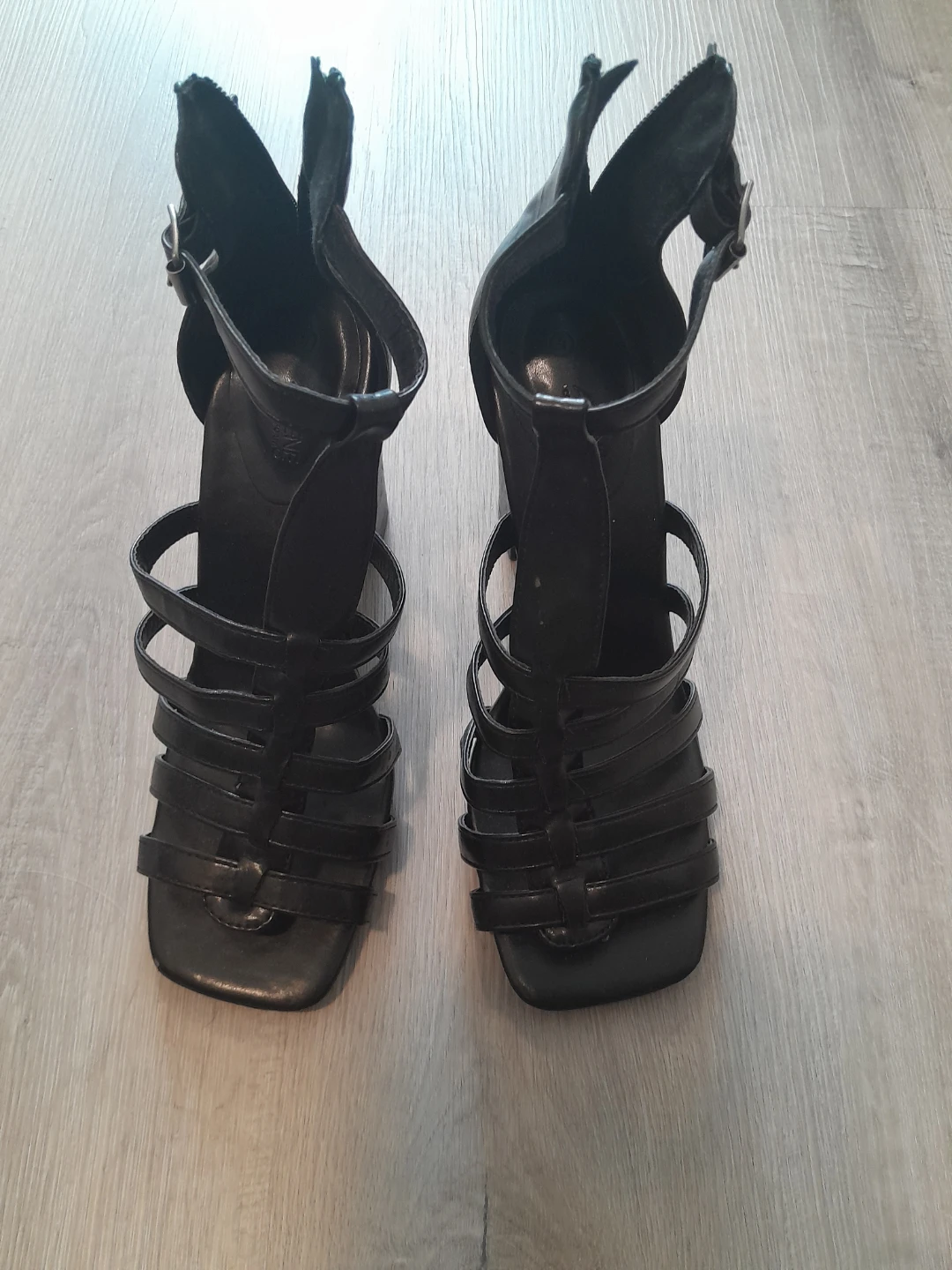 Black Strappy Block Heel Sandals